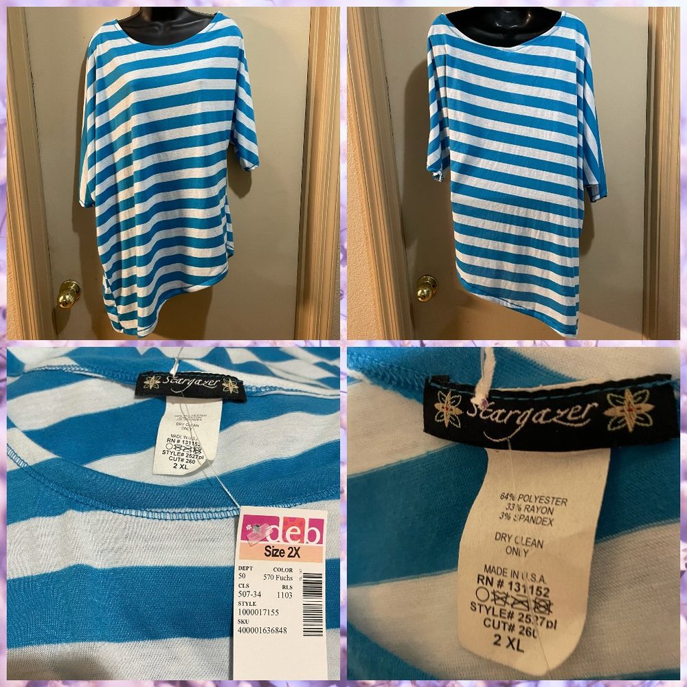 Stargazer Knit Top Asymmetrical Striped SZ 2XL NEW